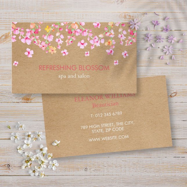 Pink Blossom Elegant Modern Rustic Kraft Business Card (Pink Blossom Elegant Modern Rustic Kraft Business Card)
