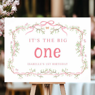 Pink Blossom Floral Frame 1st Birthday Poster