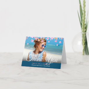 Pink Blossom Floral Photo Graduation Thank You Card