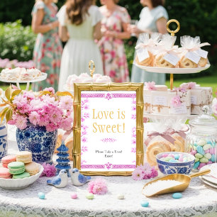 Pink blossom florals "Love is Sweet"  Sign Invitation