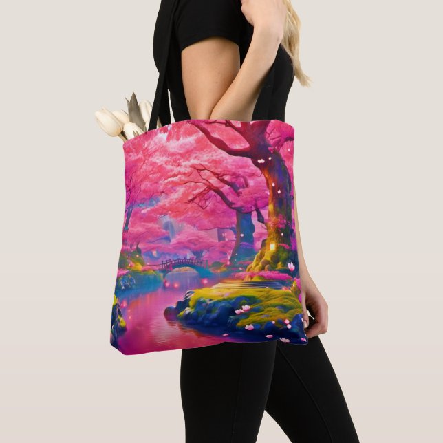 Pink Blossom Forest Design Tote Bag (Close Up)