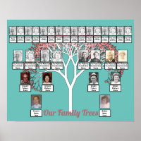 Pink Blossom Fractal Tree Teal 2 Family Trees