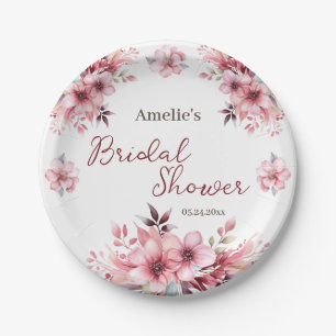 Pink Blossom Garden Bridal Shower Paper Plate