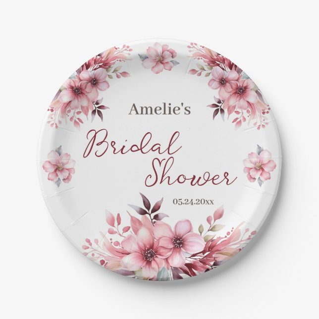 Pink Blossom Garden Bridal Shower Paper Plate (Front)