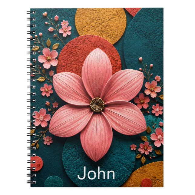 Pink Blossom Geometric Abstract Wall Art Notebook (Front)