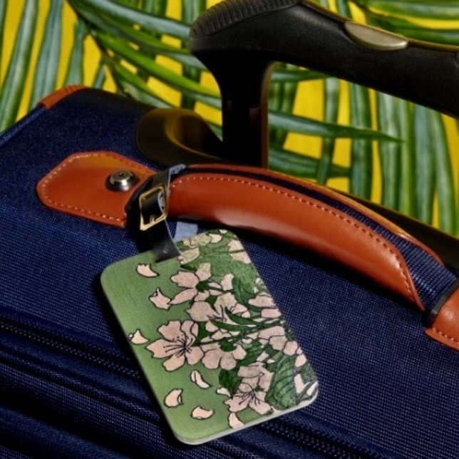 Pink Blossom green  Luggage Tag (Identify your luggage right away with this beautiful floral luggage tag.
)