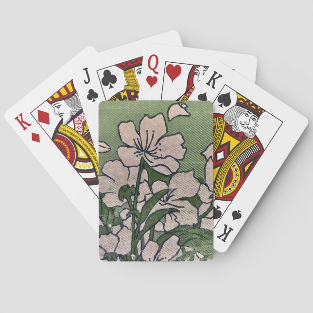 Pink Blossom Green Playing Cards (Back)