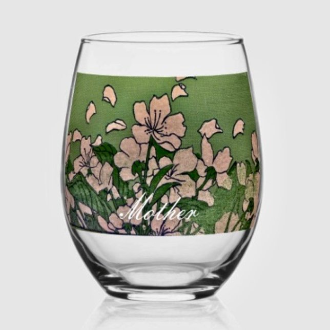 Pink Blossom Green Stemless Wine Glass (Creator Uploaded)