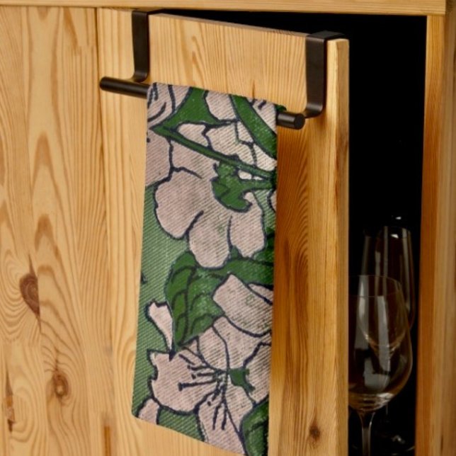 Pink Blossom Green  Tea Towel (Kitchen Towel 16”X24” poly-blend machine washable. 
)