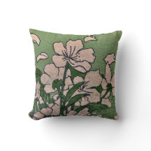 Pink Blossom Green Throw Pillow