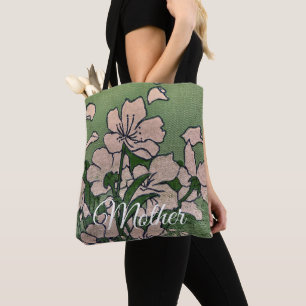 Pink Blossom Green Tote Bag