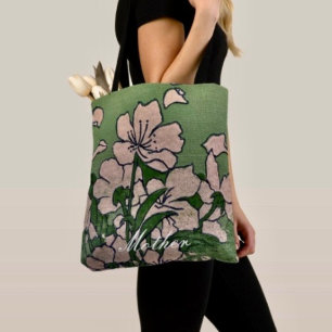 Pink Blossom Green Tote Bag