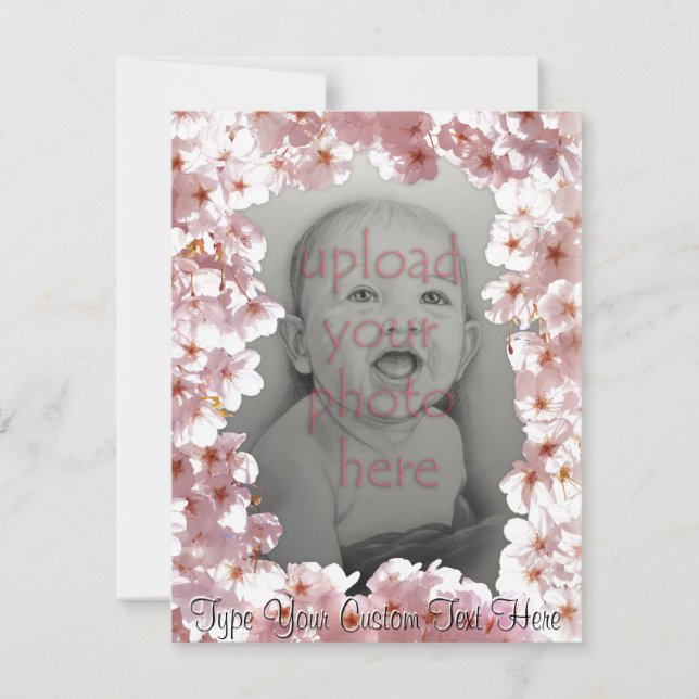 Pink Blossom Invitations Personalised RSVP Cards (Front)