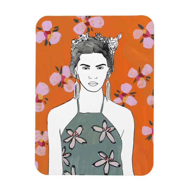 Pink Blossom Lady - Orange Magnet (Vertical)