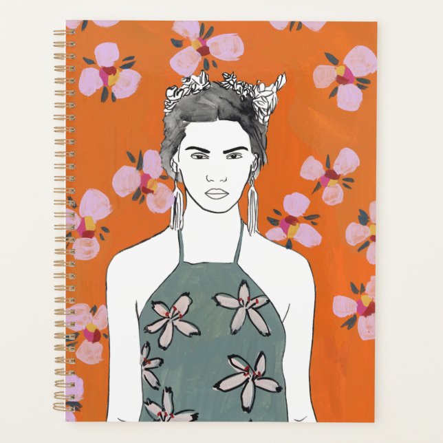 Pink Blossom Lady - Orange Planner (Front)