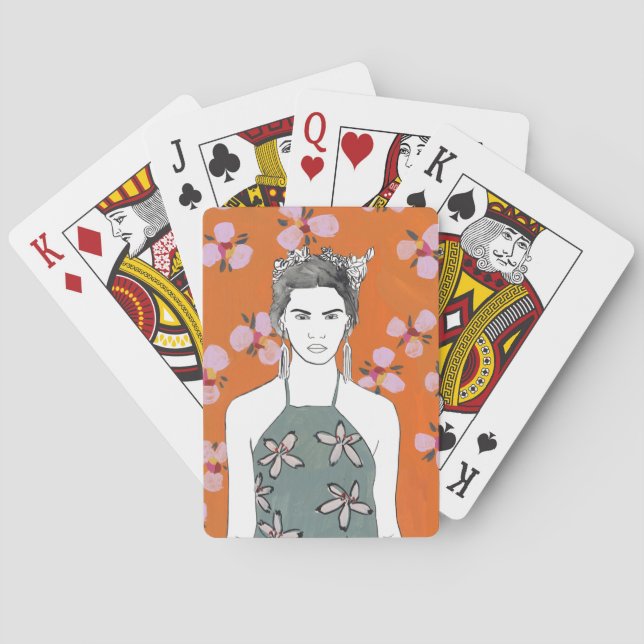 Pink Blossom Lady - Orange Playing Cards (Back)