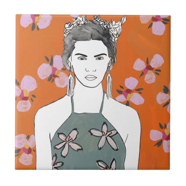 Pink Blossom Lady - Orange Tile (Front)