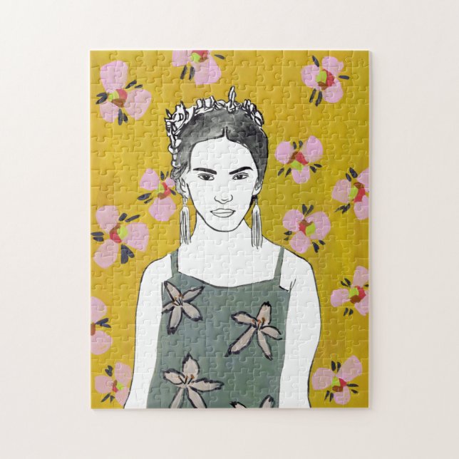 Pink Blossom Lady - Yellow Jigsaw Puzzle (Vertical)