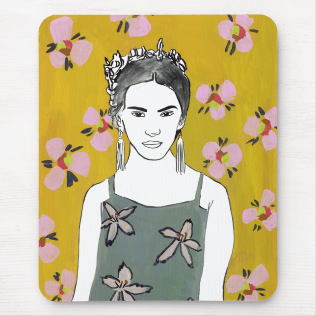 Pink Blossom Lady - Yellow Mouse Pad (Front)