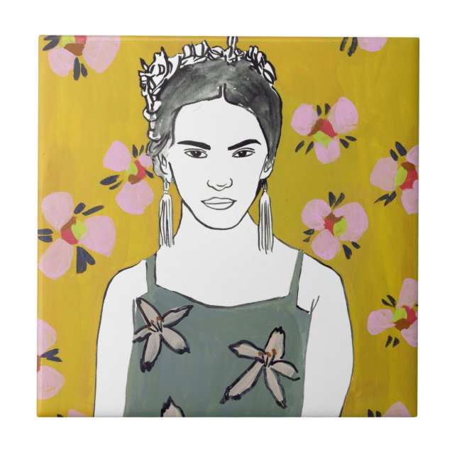 Pink Blossom Lady - Yellow Tile (Front)