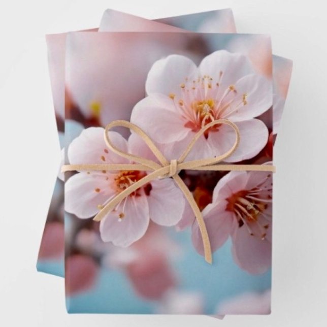 Pink Blossom Ma Wrapping Paper Flat Sheet Set of 3 (Sheets Size: 19" x 29”. Sold in sets of 3. D: 19.5" x 28.5" sheets. Grid  for precise wrapping. 
)