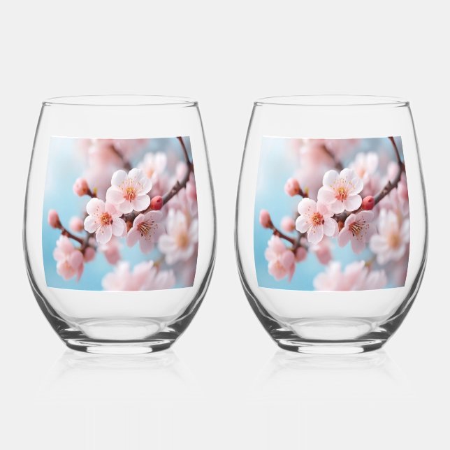 Pink Blossom Magic Stemless Wine Glass (Front)