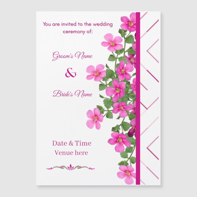 Pink Blossom Minimalist Wedding  Magnetic Invitation (Front)