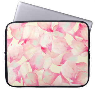 Pink Blossom Nature. Black Watercolor Nature. Red  Laptop Sleeve