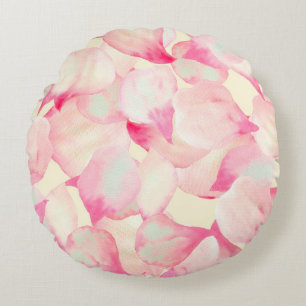 Pink Blossom Nature. Black Watercolor Nature. Red  Round Cushion