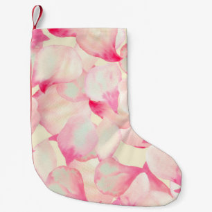 Pink Blossom Nature. Black Watercolor Nature. Red Small Christmas Stocking