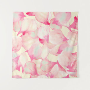 Pink Blossom Nature. Black Watercolor Nature. Red Tapestry