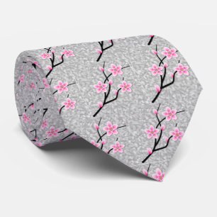 Pink Blossom Necktie with Abstract Gray
