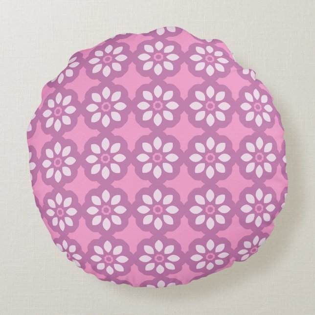 Pink Blossom Retro  Round Cushion (Back)