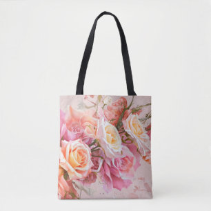Pink Blossom Roses Watercolor Painting #3 Tote Bag
