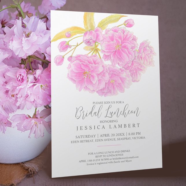 Pink blossom spring floral bridal luncheon shower invitation (Creator Uploaded)