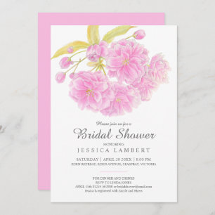Pink blossom spring floral bridal shower invites