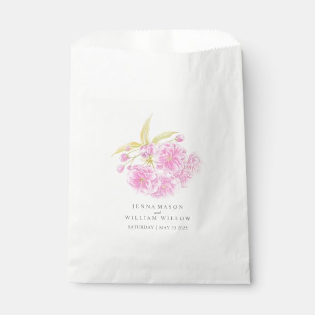 Pink blossom spring watercolor wedding favour bag (Front)