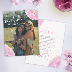 Pink blossom watercolor bridesmaid proposal card