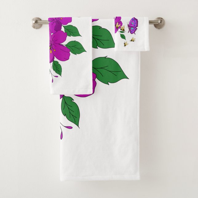 Pink Blossom with Butterflies and Bees Bath Towel Set (Insitu)