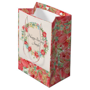 Pink Blossoms Add Name Happy Birthday Greeting Medium Gift Bag