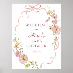Pink Blossoms and Bows Baby Shower Welcome Sign