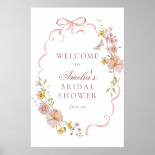 Pink Blossoms and Bows Bridal Shower Welcome Sign