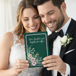 Pink Blossoms and Leaves on Dark Green Card