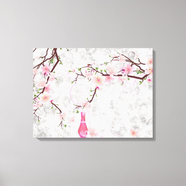 Pink Blossoms and Vase Canvas Print (Front)