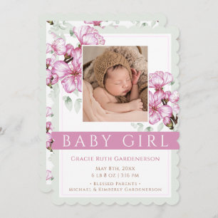 Pink Blossoms Baby Girl  Announcement