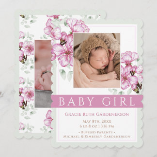 Pink Blossoms Baby Girl Announcement