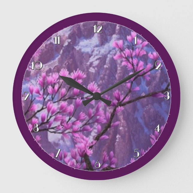 Pink Blossoms Floral Wall Clock (Front)