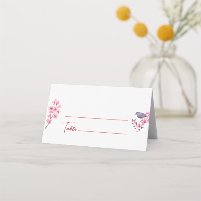 Pink Blossoms Flower Watercolor feminine Wedding  Place Card (Back)