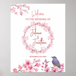 Pink Blossoms Flower Watercolor feminine Wedding Poster