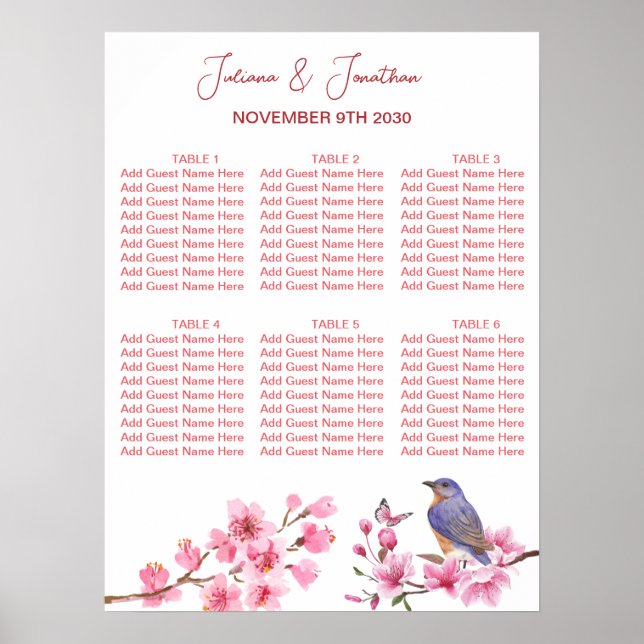 Pink Blossoms Flower Watercolor feminine Wedding  Poster (Front)